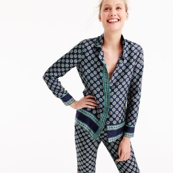 J. Crew Tops - J. Crew Navy and Teal Printed Button-Down Shirt